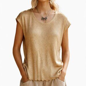 Vintage Gold glam, crinkle fabric, scalloped hem, Lana Lee